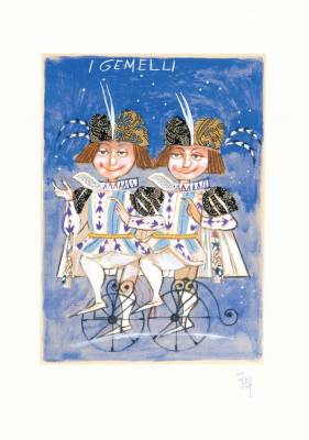 Paolo Fresu - Serigrafie - I gemelli - Serigrafia a tiratura limitata con collage di stoffa - cm 35x50 - Galleria Casa d'Arte - Bra (CN)